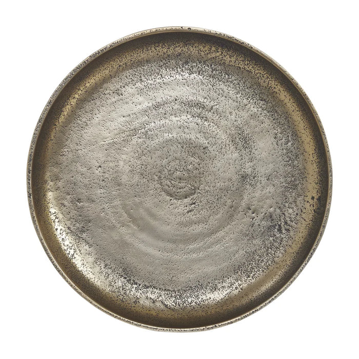Top view of the Renwil Kaleido round tray with textured antique brass finish