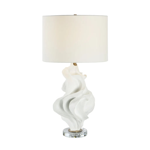 Renwil Kombu sculptural matte white table lamp with an off-white linen shade
