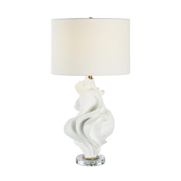 Renwil Kombu sculptural matte white table lamp with an off-white linen shade
