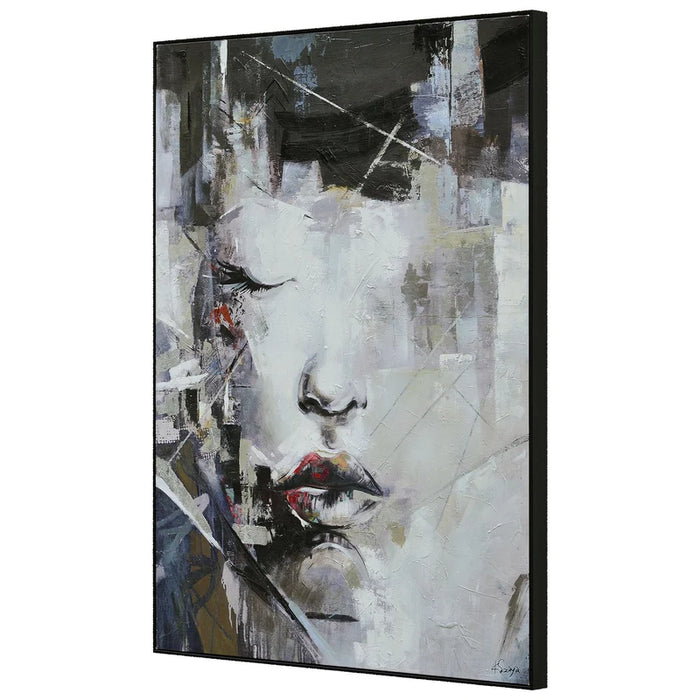 Angled view of Renwil Kyoto hand-painted portrait canvas art with a slim black frame