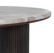 Close-up of the Lucente coffee table natural beige marble edge and walnut leg