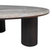 Side view of the Lucente marble coffee table with fluted mango wood legs