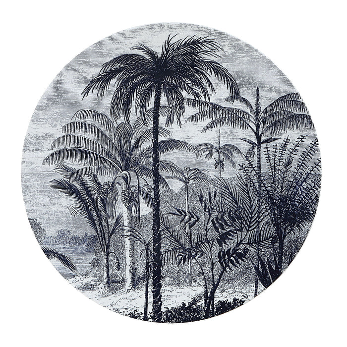 Renwil Maliya blue and white porcelain wall plate featuring tropical palm trees