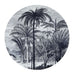 Renwil Maliya blue and white porcelain wall plate featuring tropical palm trees