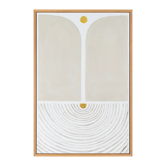 Renwil Martia hand-painted abstract canvas wall art with a white oak floating frame