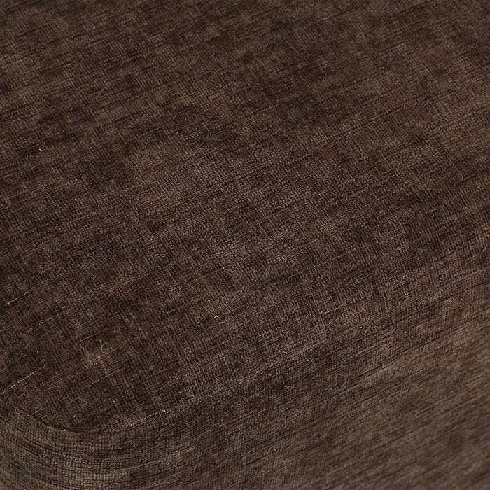 Close-up of the Meline accent stool textured brown linen upholstery