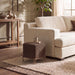 Renwil Meline brown linen accent stool styled beside a living room chair