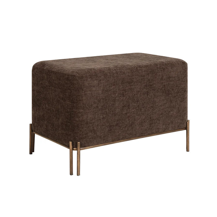 Angled view of Renwil Meline brown linen ottoman stool