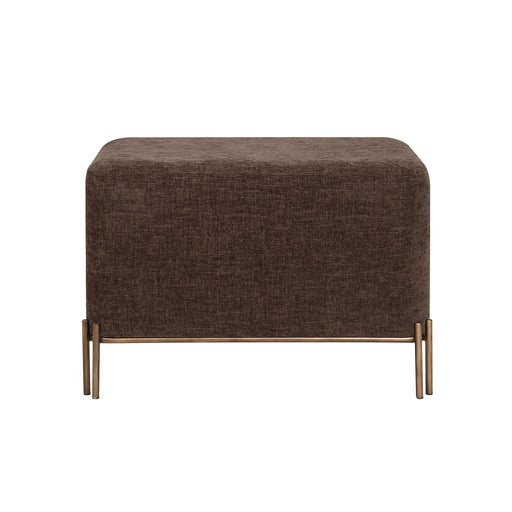 Renwil Meline brown linen ottoman stool with painted brass iron base