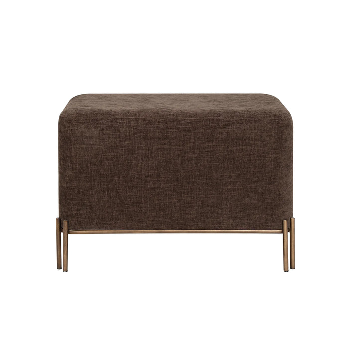 Renwil Meline brown linen ottoman stool with painted brass iron base