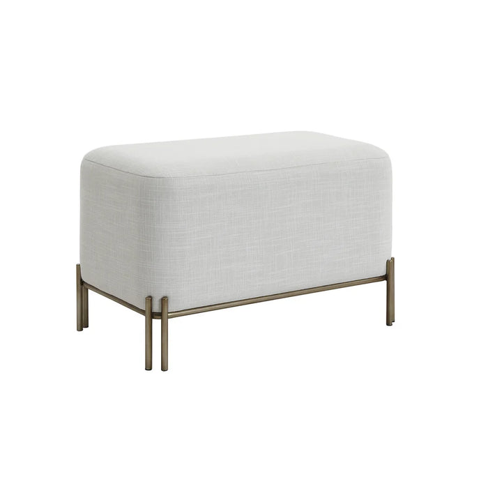 Angled view of the Renwil Meline ivory cotton tweed bench