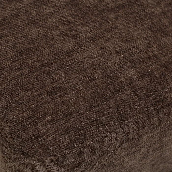 Close-up of the Meline ottoman stool textured brown linen upholstery