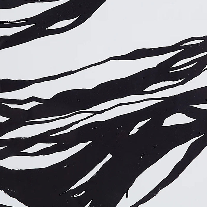 Close-up of the flowing black line details on the Renwil Mica abstract rag paper print