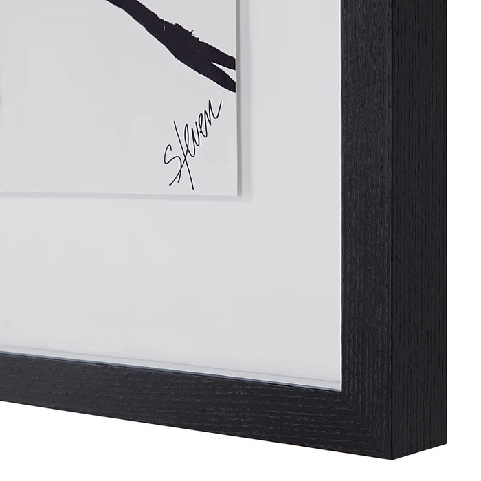 Close-up of the black veneer frame and Steven Sabados signature on Renwil Mica wall art