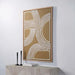 Renwil Milestone gold geometric canvas art displayed vertically above a modern console