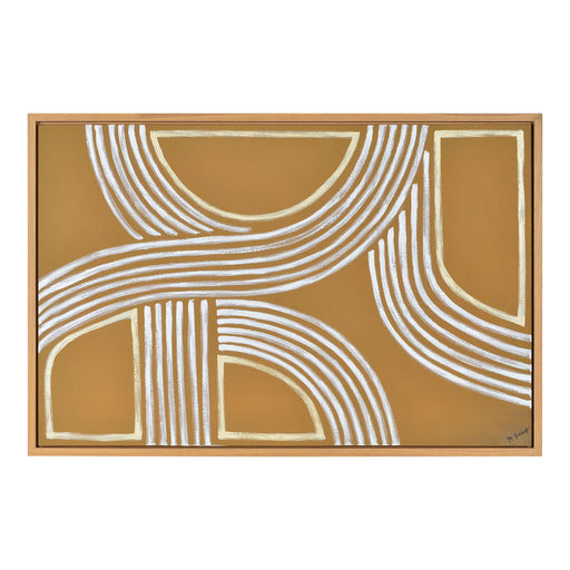 Renwil Milestone OL2055 hand-painted gold and white geometric canvas art in a white oak floating frame