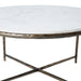 Detailed view of the antique brass cross-frame base on the Renwil Pearse coffee table