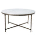Renwil Pearse round coffee table with white marble-look top and antique brass frame