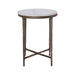 Renwil Pearson round marble accent table with antique brass frame front view