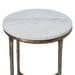 Top angle view of Renwil Pearson marble accent side table with antique brass base