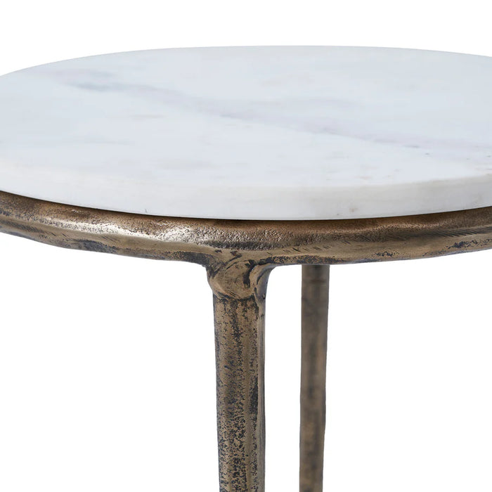Close-up detail of natural white marble tabletop on Renwil Pearson accent table
