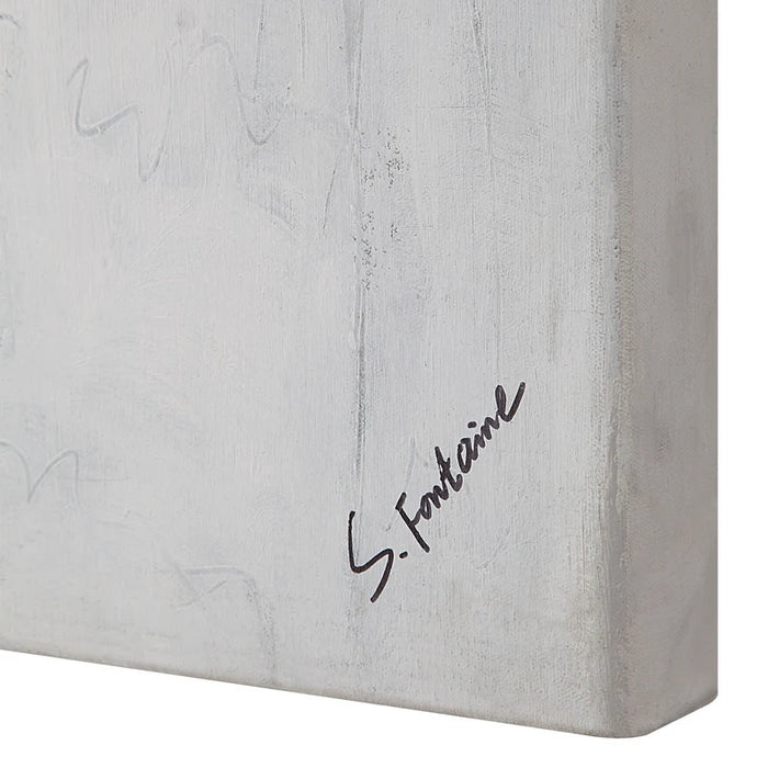 Close-up of Stephane Fontaine’s signature on the continued edge of Renwil Pinceau canvas art