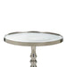 Top angled view of Renwil Romina aluminum accent table in raw nickel finish