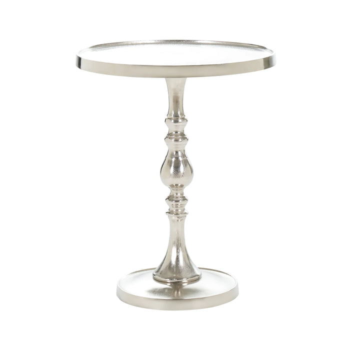 Full product view of Renwil Romina nickel accent table with pedestal base