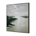 Angled view of Renwil Saltoro textured seaside canvas art with a dark brown floating frame