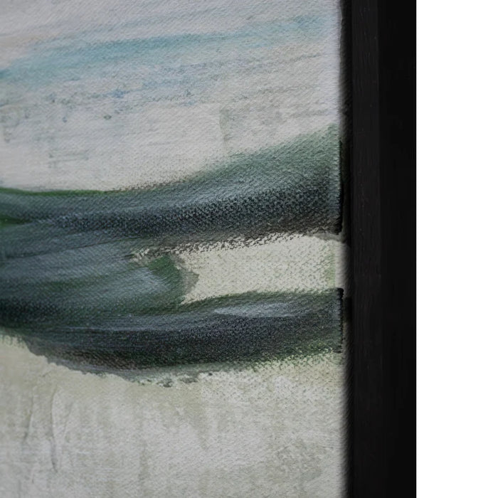 Close-up of the textured canvas and dark brown floating frame on Renwil Saltoro wall art