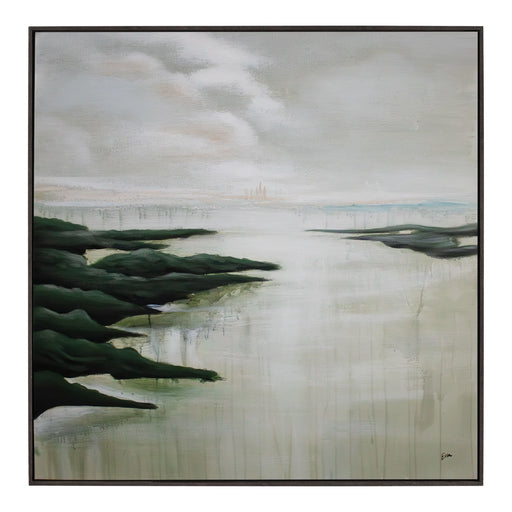 Renwil Saltoro OL2068 hand-painted seaside canvas art in white, grey and forest green