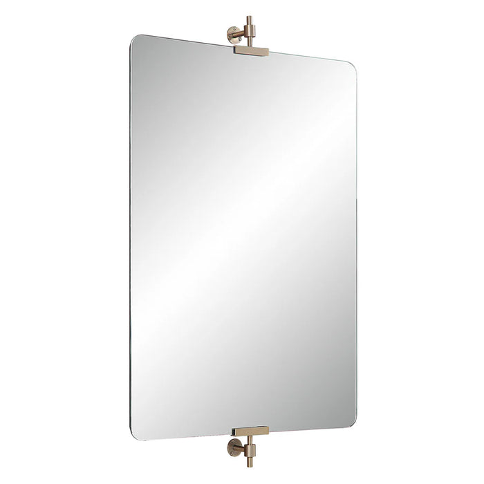 Angled view of Renwil Sodalite frameless rectangular wall mirror