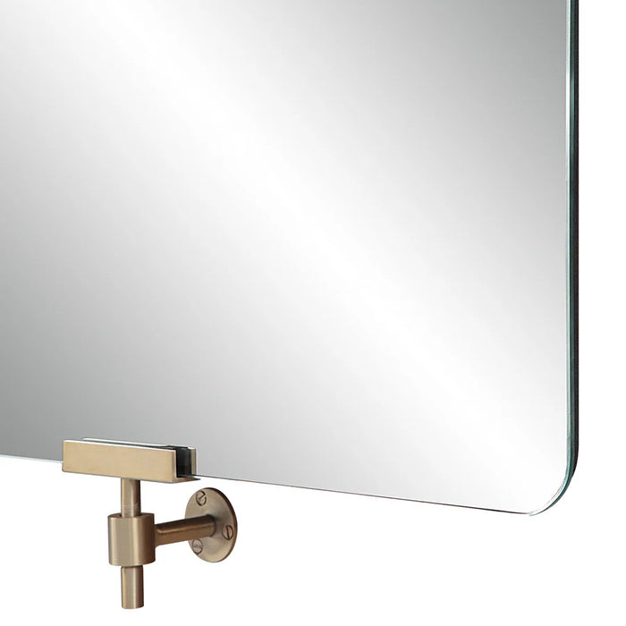 Close-up of plated champagne decorative mounting bracket on Renwil Sodalite mirror