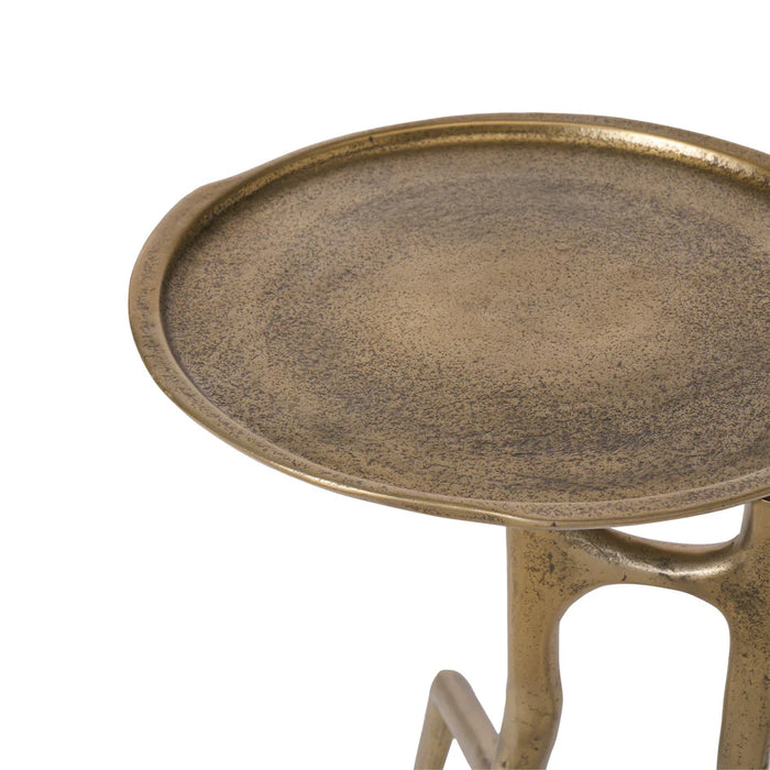 Close-up detail of Renwil Tosca antique brass tabletop texture and finish