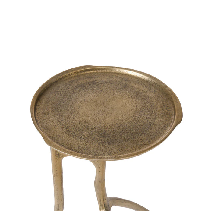 Front close-up of Renwil Tosca antique brass tray-style tabletop