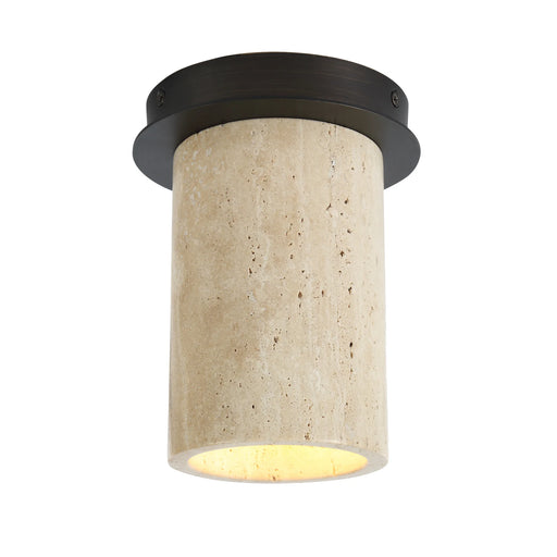 Renwil Umberto travertine flush-mount ceiling light illuminated against a white background