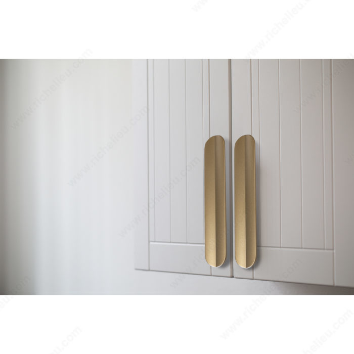 Richelieu 2585 sculpted cabinet pull installed in a modern interior space