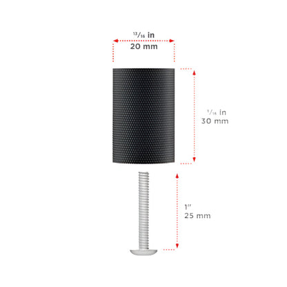 Richelieu 3060 matte black cabinet knob dimensions and mounting hardware diagram