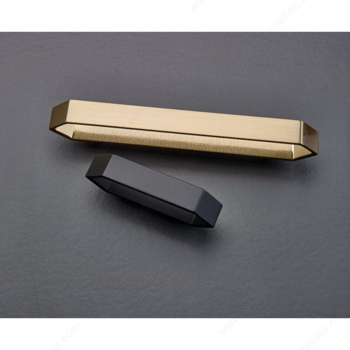 Richelieu 5465 hexagon cabinet pull shown in two finishes