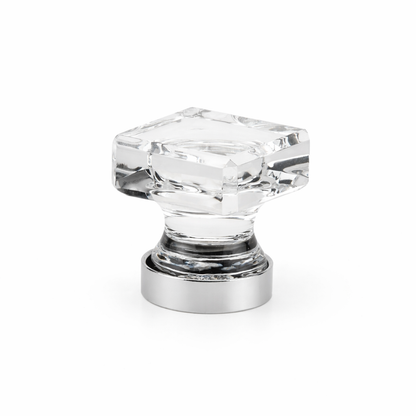 Richelieu 6926 modern glass cabinet knob angled view with chrome base