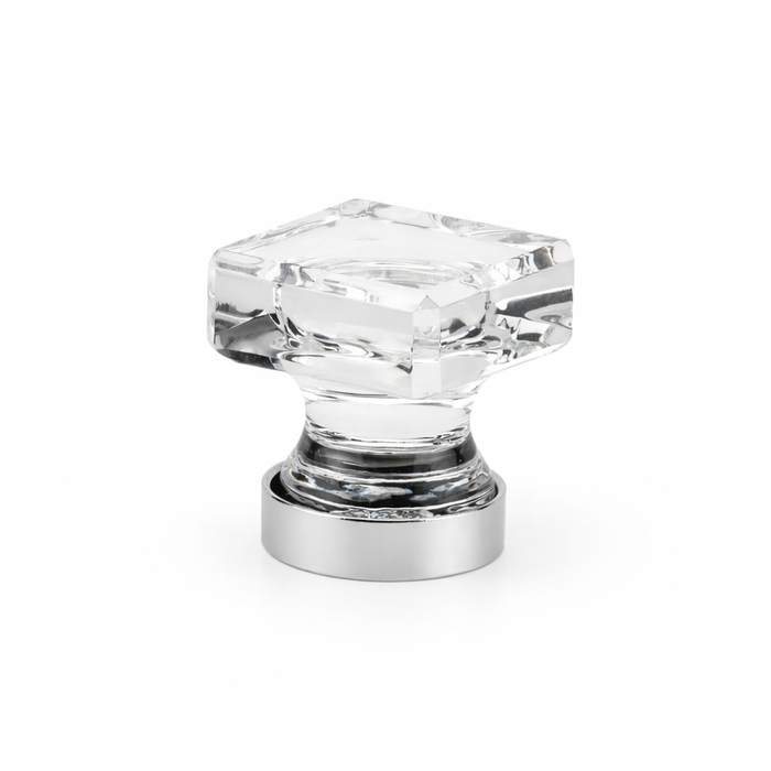 Richelieu 6926 modern glass cabinet knob angled view with chrome base