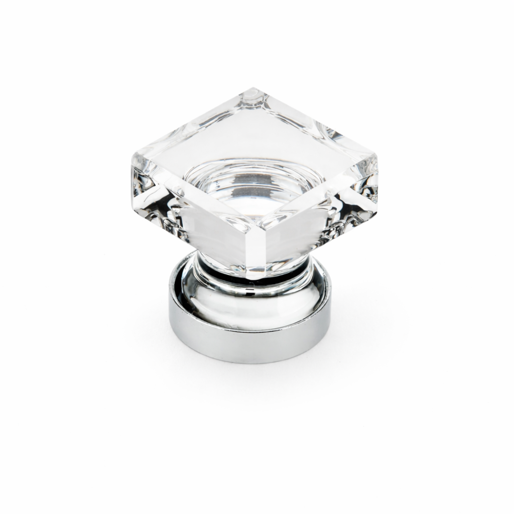 Richelieu 6926 modern glass cabinet knob with chrome base front view