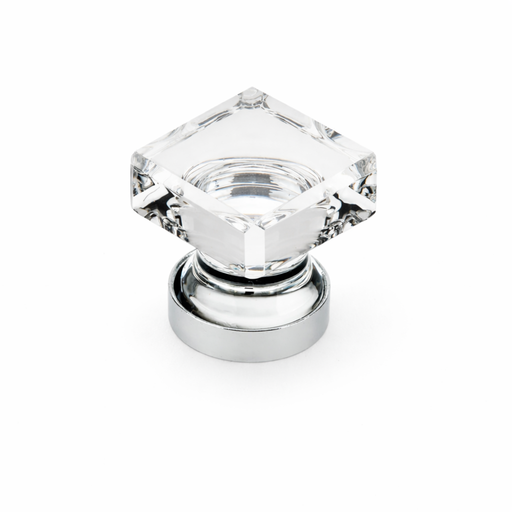 Richelieu 6926 modern glass cabinet knob with chrome base front view