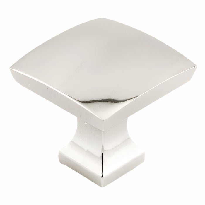 Richelieu 7653 polished nickel cabinet knob angled view showing curved square top