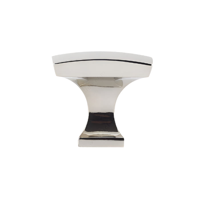Richelieu 7653 polished nickel cabinet knob angled view showing curved square top