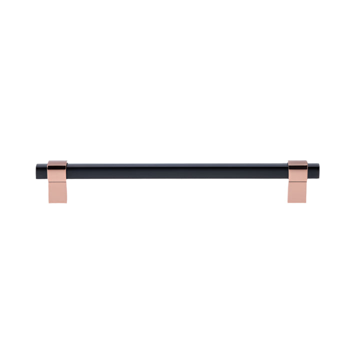 Richelieu 8715 geometric cabinet pull in black and copper front view