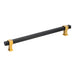 Richelieu 8747 modern metal pull in matte black and aurum gold finish angled view