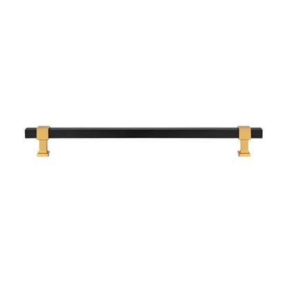 Richelieu 8747 modern metal pull in matte black and aurum gold finish front view