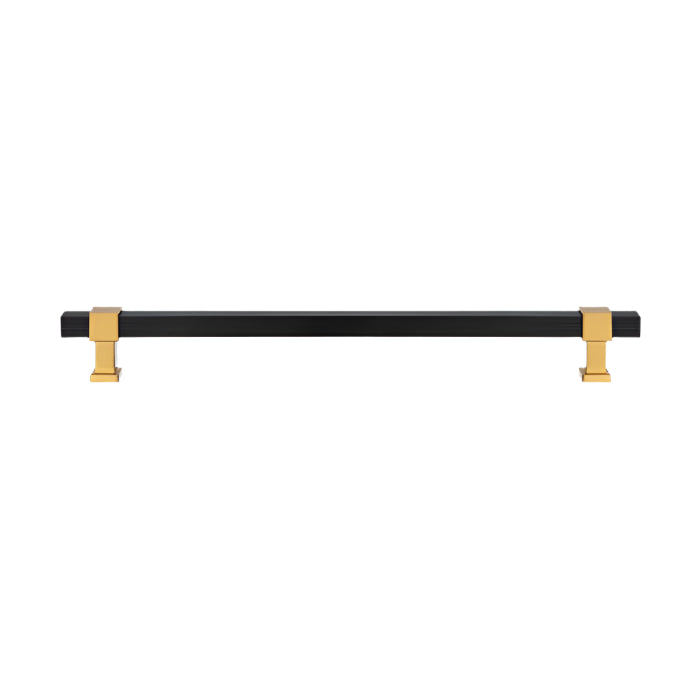 Richelieu 8747 modern metal pull in matte black and aurum gold finish front view