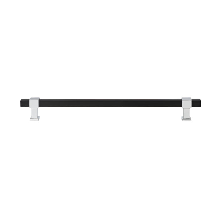 Richelieu 8747 modern metal pull in matte black and chrome finish front view